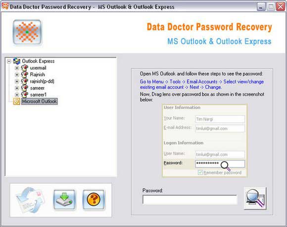 Screenshot of Outlook PST Passwords Recovery