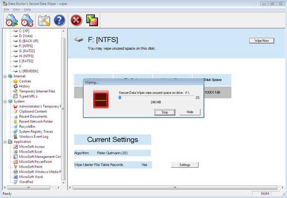 Screenshot of Disk Data Wiping Tool