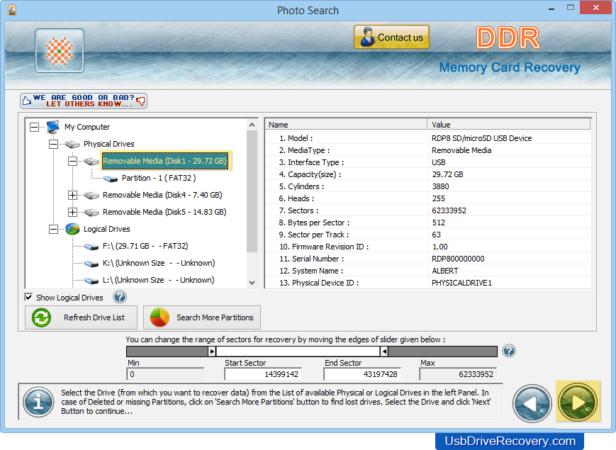 Logiciel de récupération de données de carte mémoire