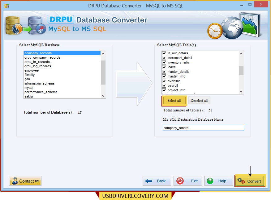 MySQL a la herramienta de conversión de bases de datos MSSQL