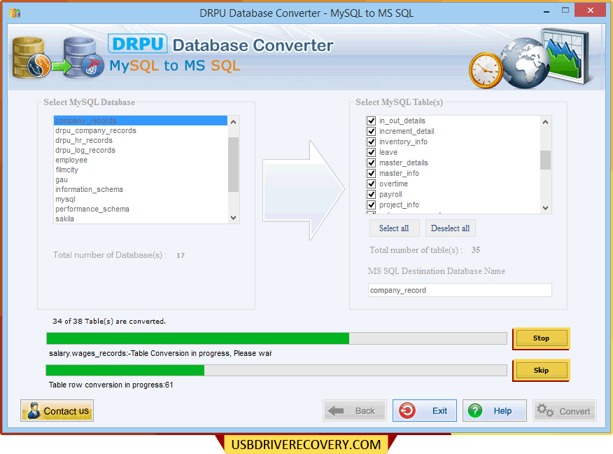 MySQL para conversão de banco de dados MSSQL