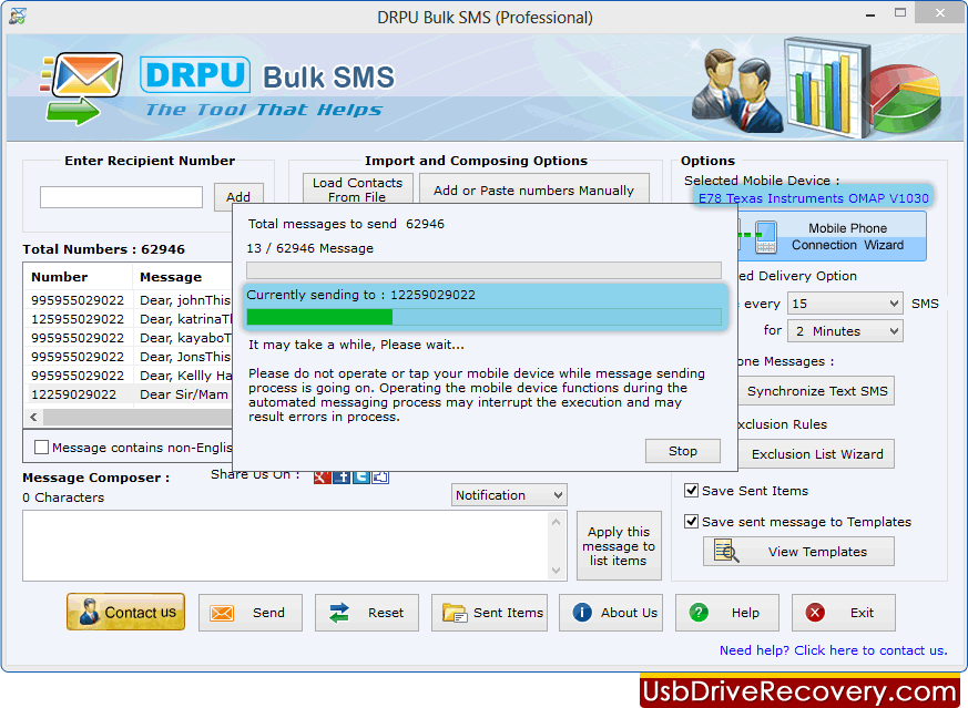 Processo de envio de SMS Software em massa de SMS - Profissional